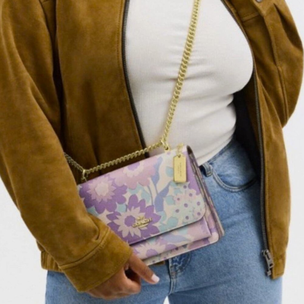Coach Klare Crossbody Bag With Floral Print Light Purple Flowers NWT - Picture 3 of 4